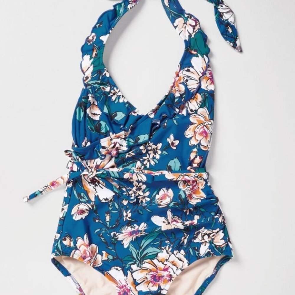Last One 🎉 - New ModCloth Blue Ruffle Halter Swimsuit - Picture 4 of 4